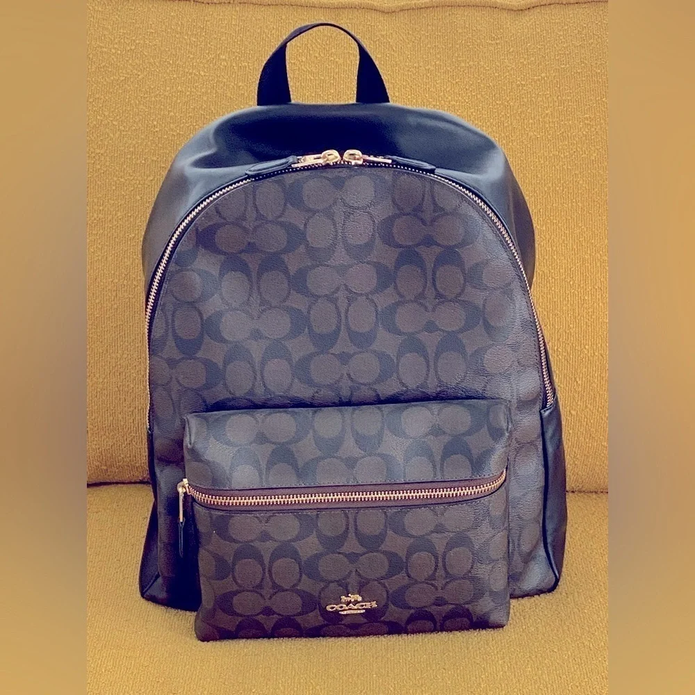 Coach Signature Black & Brown Charlie Medium Backpack EUC