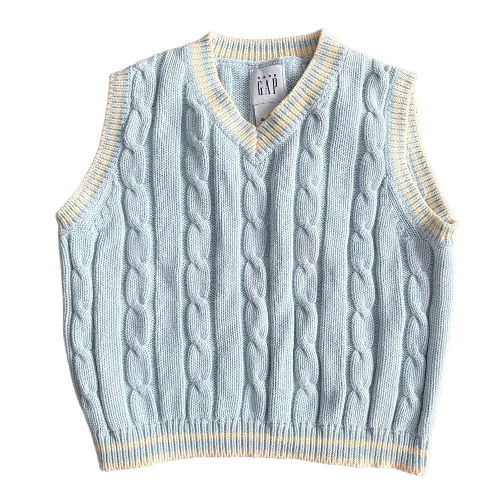 Vintage Kids 2000 Gap Cable Knit Pastle Blue and Yellow Sweater Vest Size 18-24M