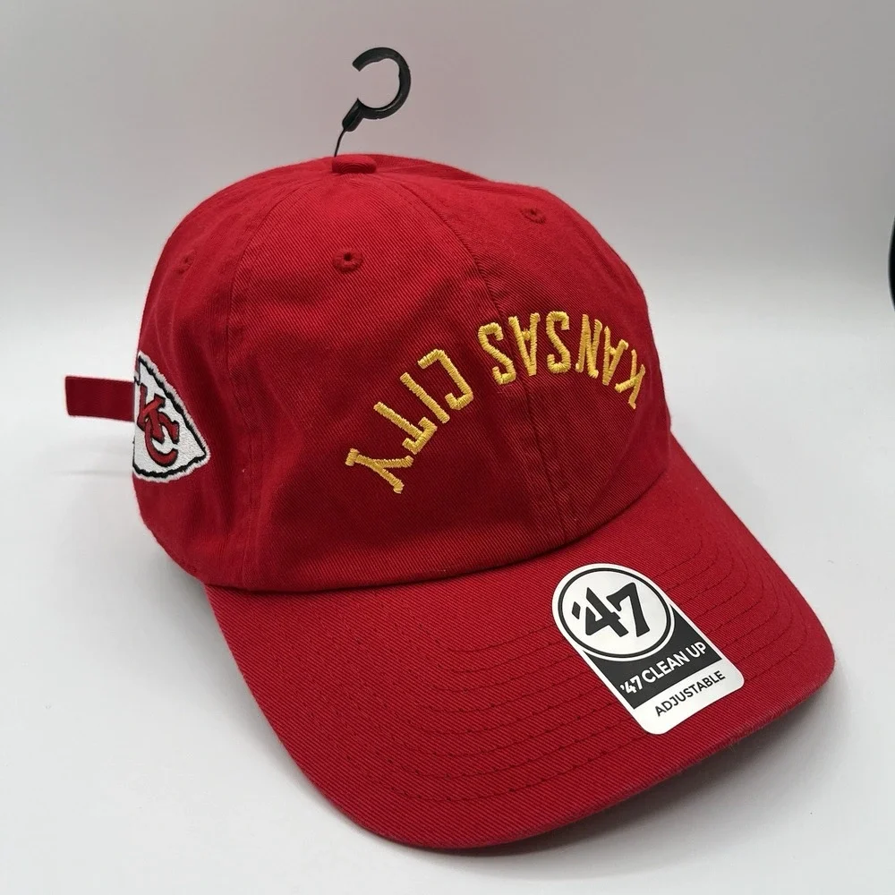 Kansas City Chiefs 47 Brand Hat Reversed Script‎ Clean Up Strap Back Dad NEW