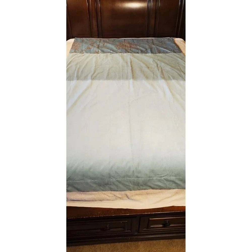Vtg Springmaid Curtain 1 Panel 50x84 Sage Green Blue Floral Retro Lined‎