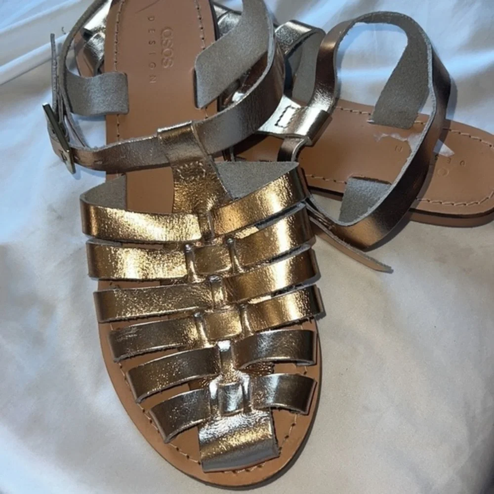 ASOS Womens Leather Huarache Sandals 8W GOLDEN Slip On Woven Shoes