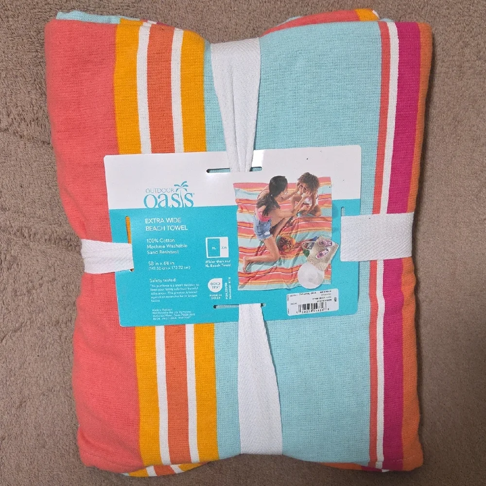 Oasis Extra Wide Beach Towel - Coral, Yellow, Blue