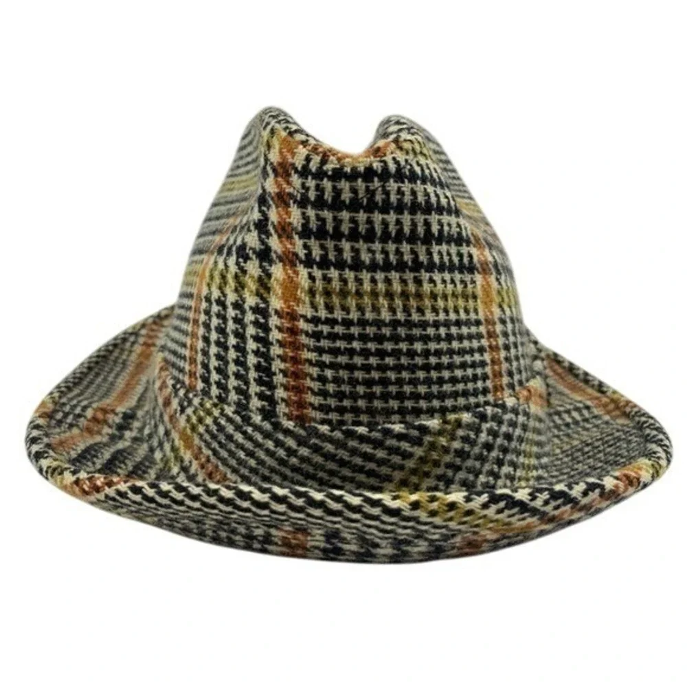 Vintage Churchill Ltd Plaid Tweed Hat Fedora Genuine Lambswool Classic 6 7/8‎