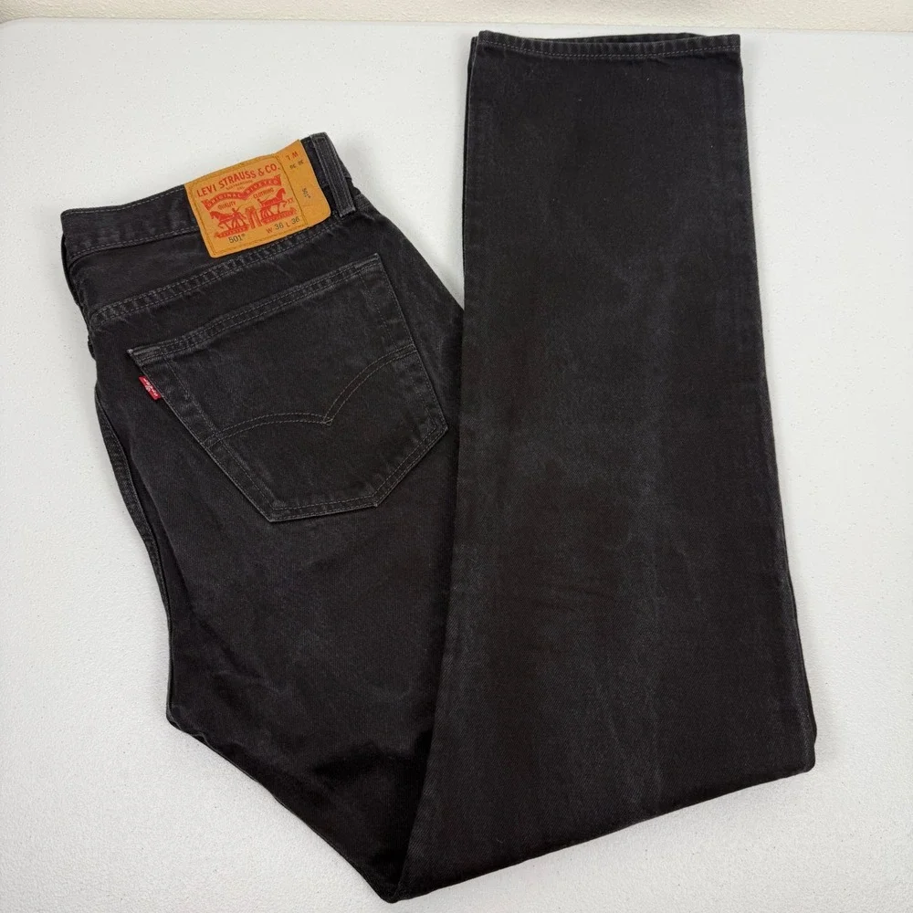 Vtg Levis 501 Original Fit Mens Black Straight Leg Button‎ Fly Jeans W36 L36