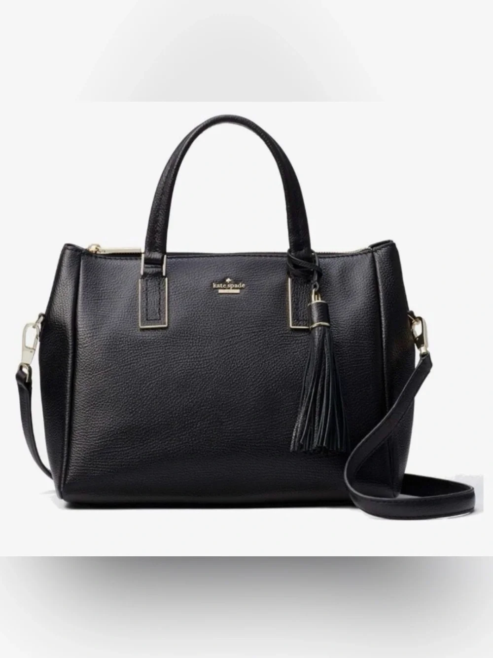 kate spade Black Pebbled Leather Satchel with Tassel