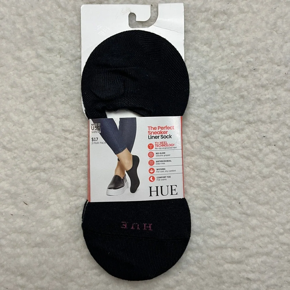 Hue Socks Womens OS Black The Perfect Sneaker Liner Sock 3 Pair‎ Pack 23060