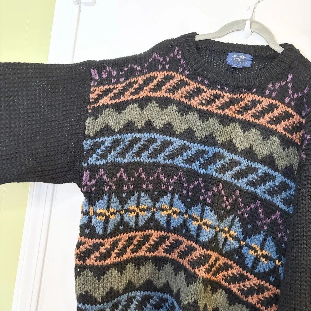 Vtg Cambridge Classics Mervyns Wool Blend Dad Grandpa Sweater Mens XL 90s Zigzag