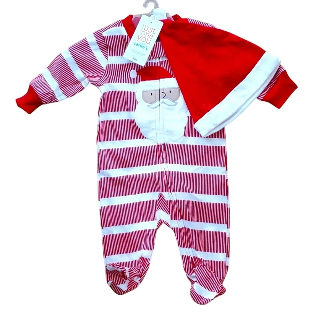 Carter's Just One You NWT Christmas Santa‎ Footie with Hat 3M
