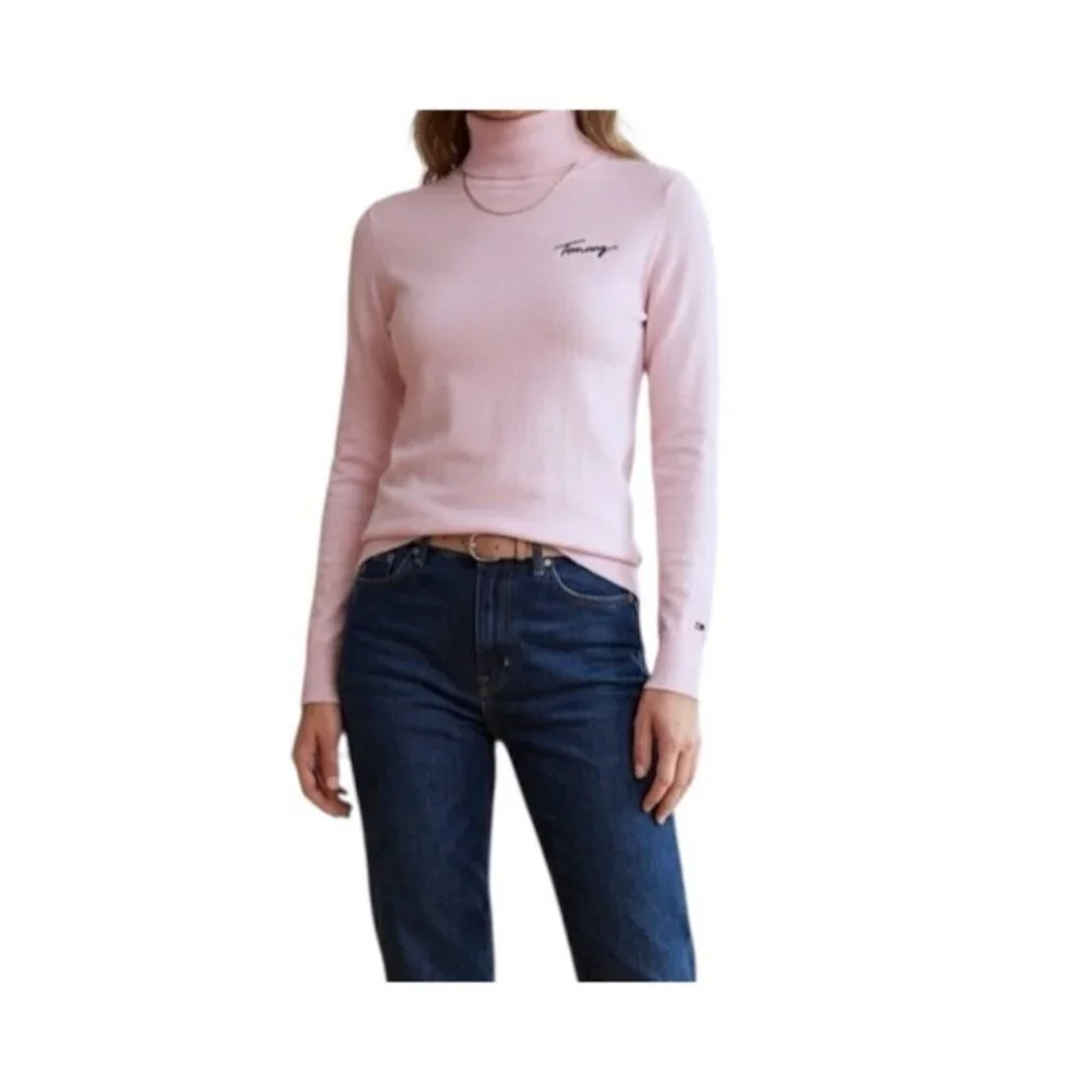 Tommy Hilfiger Pink Turtleneck Button Cuff Contemporary Sweater Top Size Large