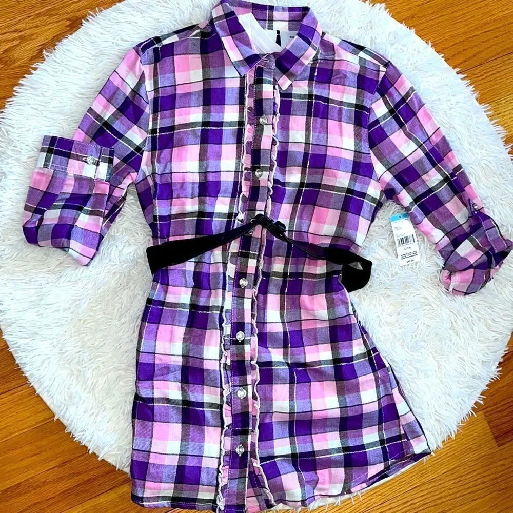 CRB Girl | Purple Plaid Button Up and Graphic Tee