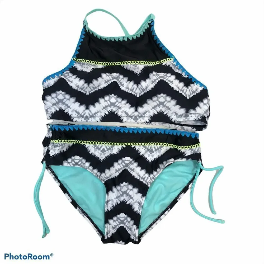 NWOT Justice Black Patterned Tie Dye Bikini 16‎