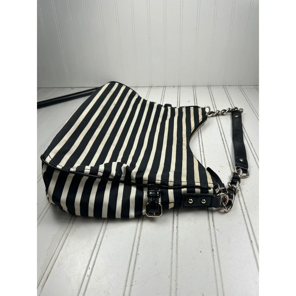 Kate Spade Vintage Y2K Black White Striped Nylon Shoulder Bag Chain Strap Purse