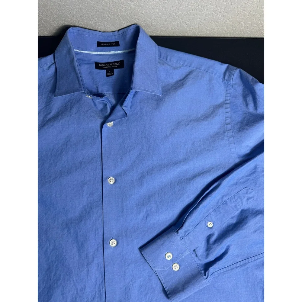 Banana Republic Grant‎ Fit Blue 120s Supima Cotton Button Down Shirt Mens L