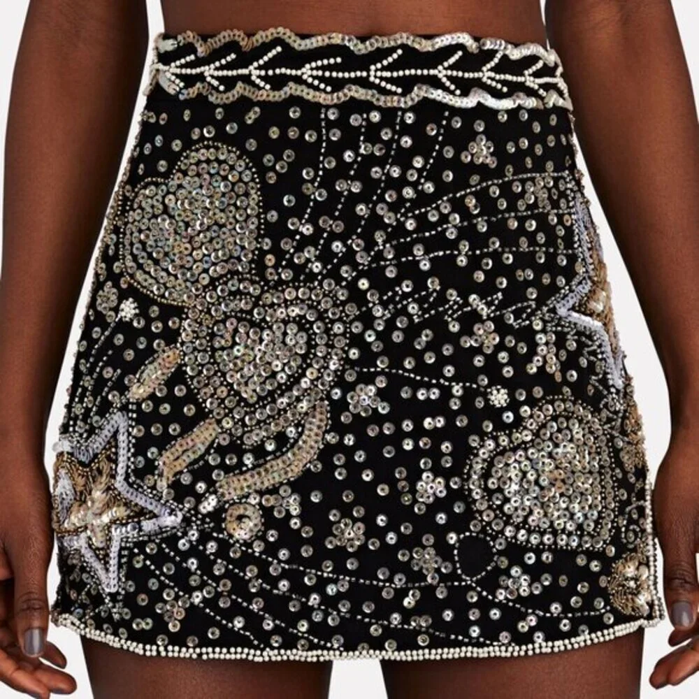 LoveShackFancy Lani Sequined Embellished Crepe Mini Skirt