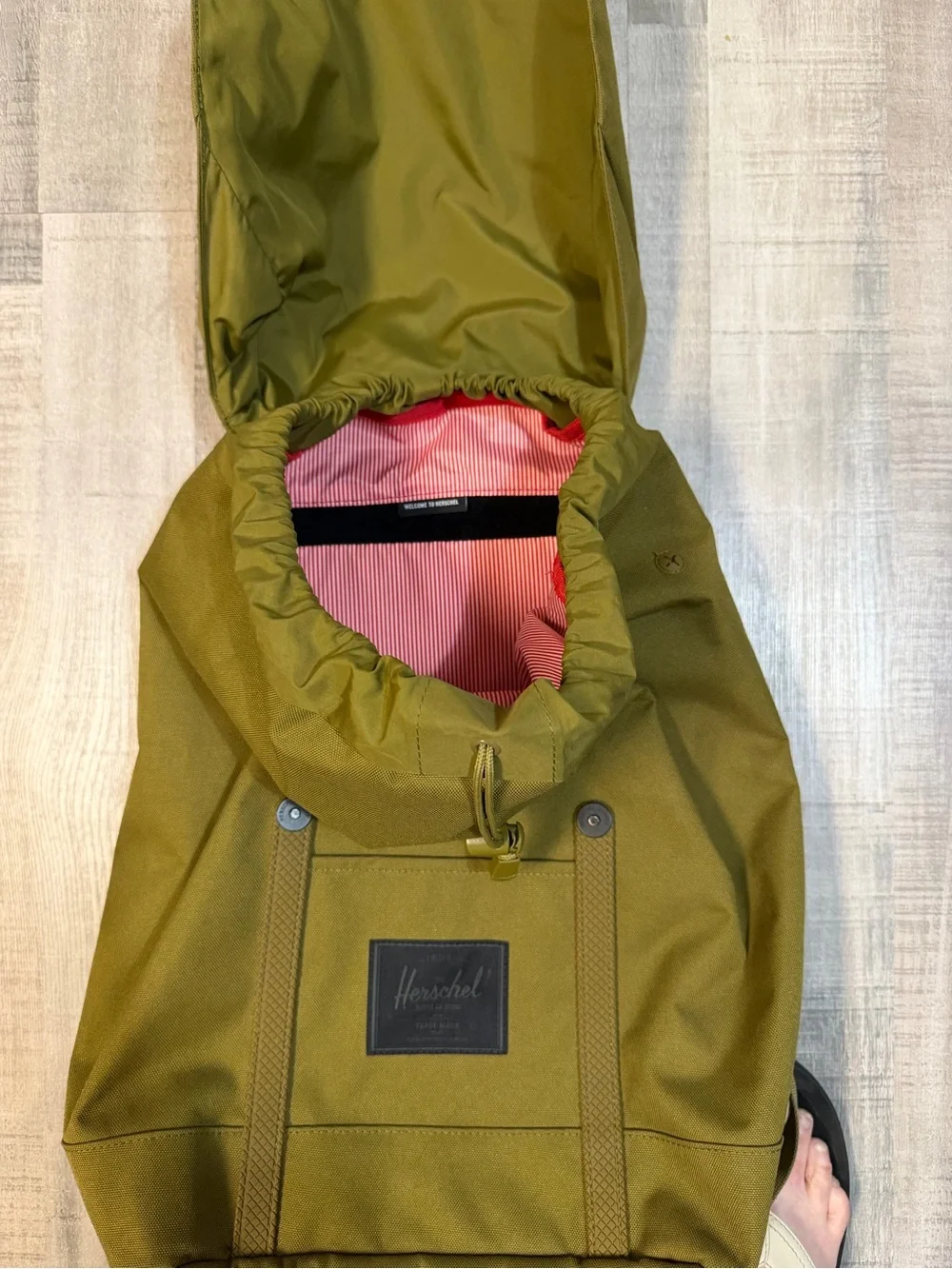 Herschel Little America Backpack Olive Green Red Stripe Laptop Bag Unisex