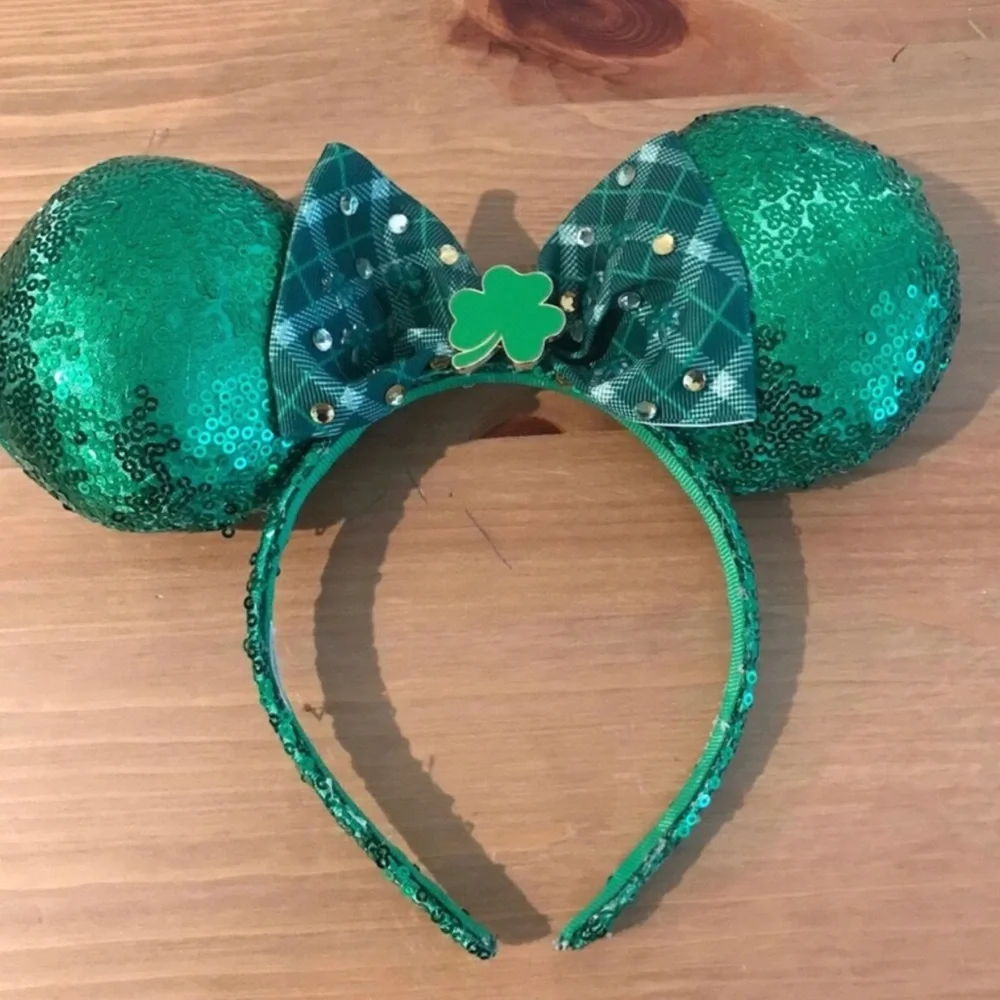 Green Sequin Shamrock Mickey Ears Headband