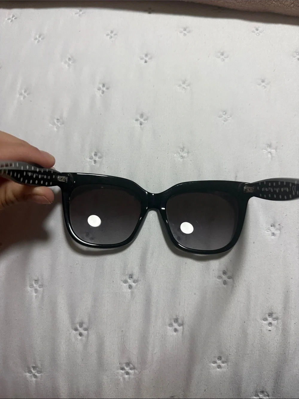 Ralph Lauren Black Cat-Eye Sunglasses with Polka Dot Interior