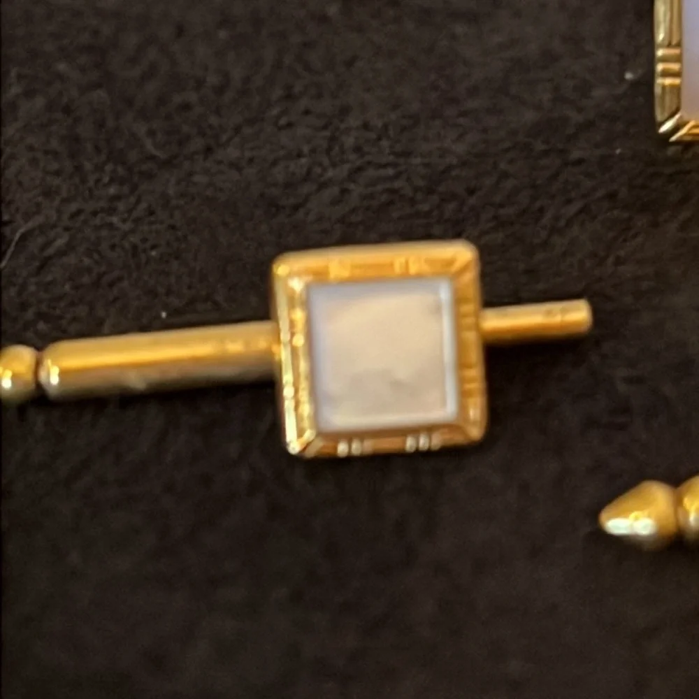 Antique gold tone mother of pearl cufflinks & Nu lok Swank studs tuxedo set