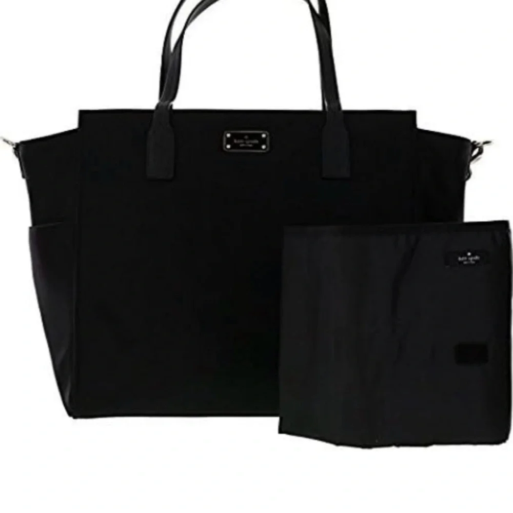 KATE SPADE NY Dawn Black Nylon Baby Diaper Bag with Matching Changing Pad