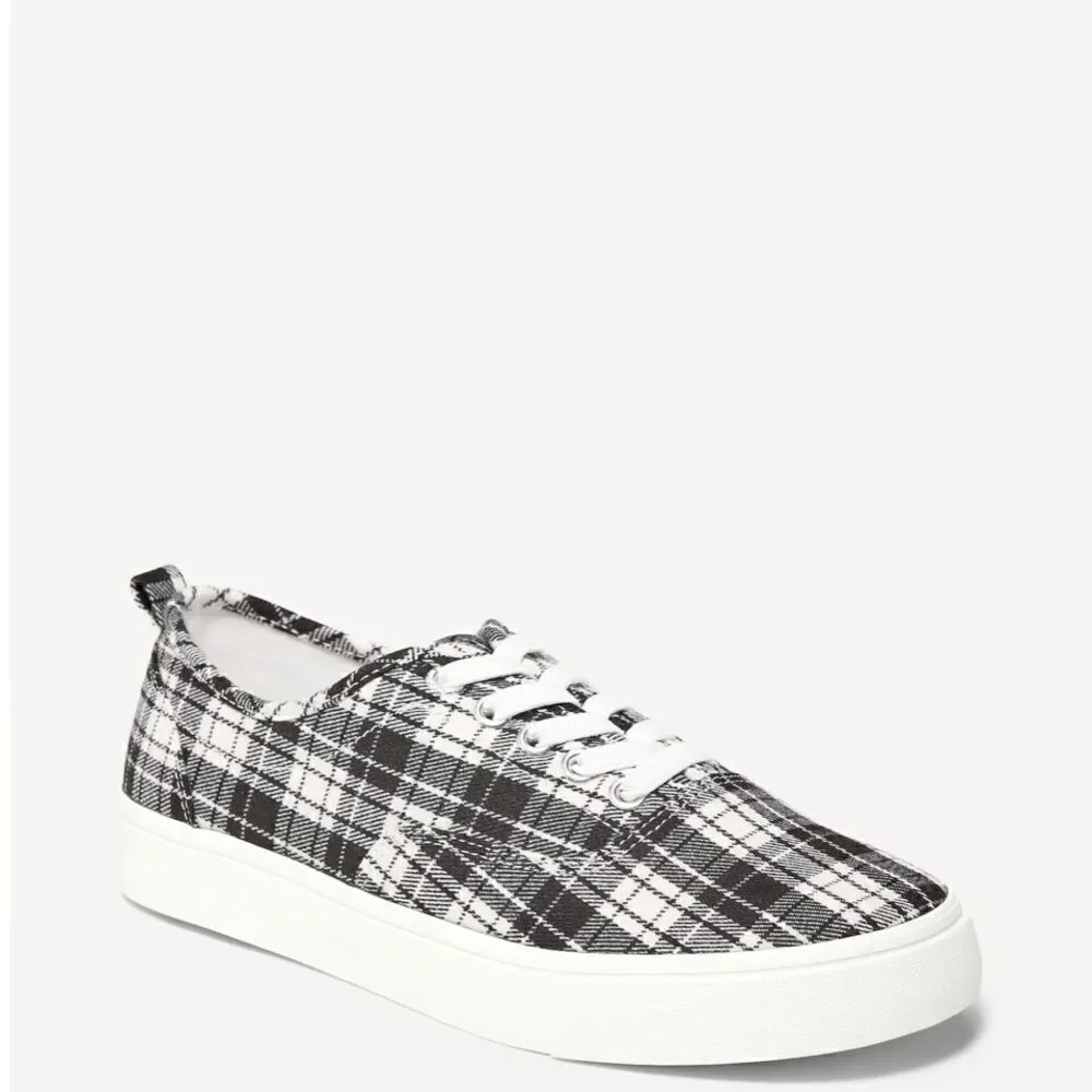 Gender-Neutral Flannel Plaid Lace-Up Sneakers for Kids