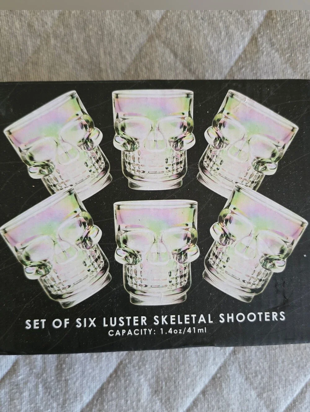 Set of 6 Luster Skeletal Shooters Iridescent New Skull Shot Glass