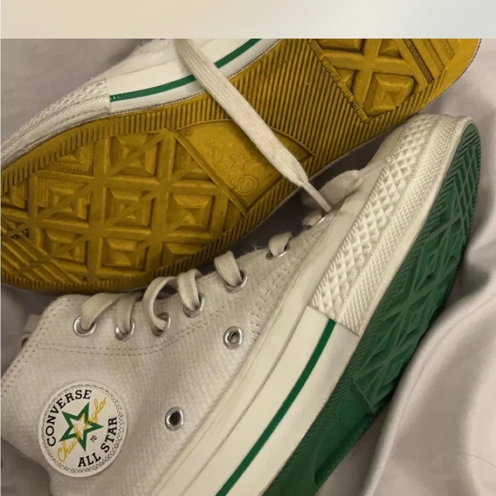 Converse White and Green High-Top Sneakers with Classic Appeal