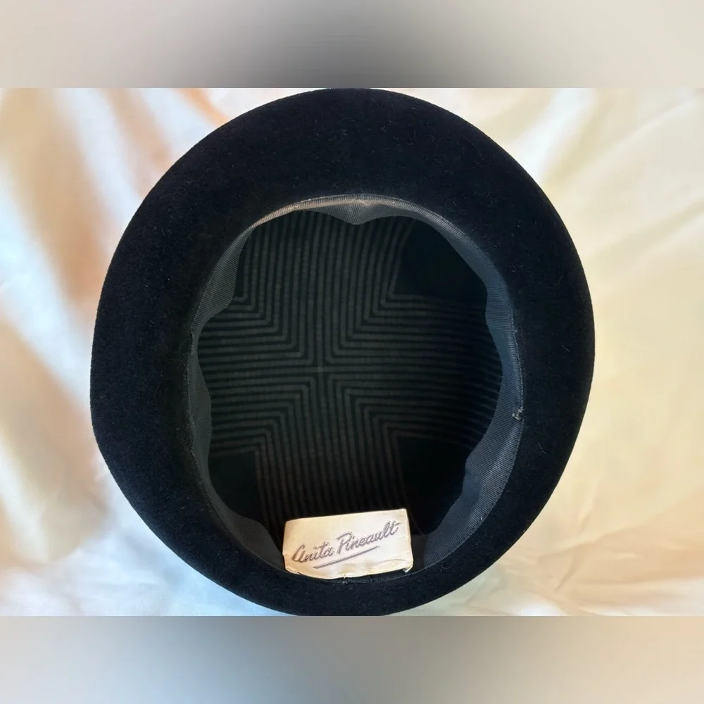 Anita Pineault Vintage Black Felt Bow Hat