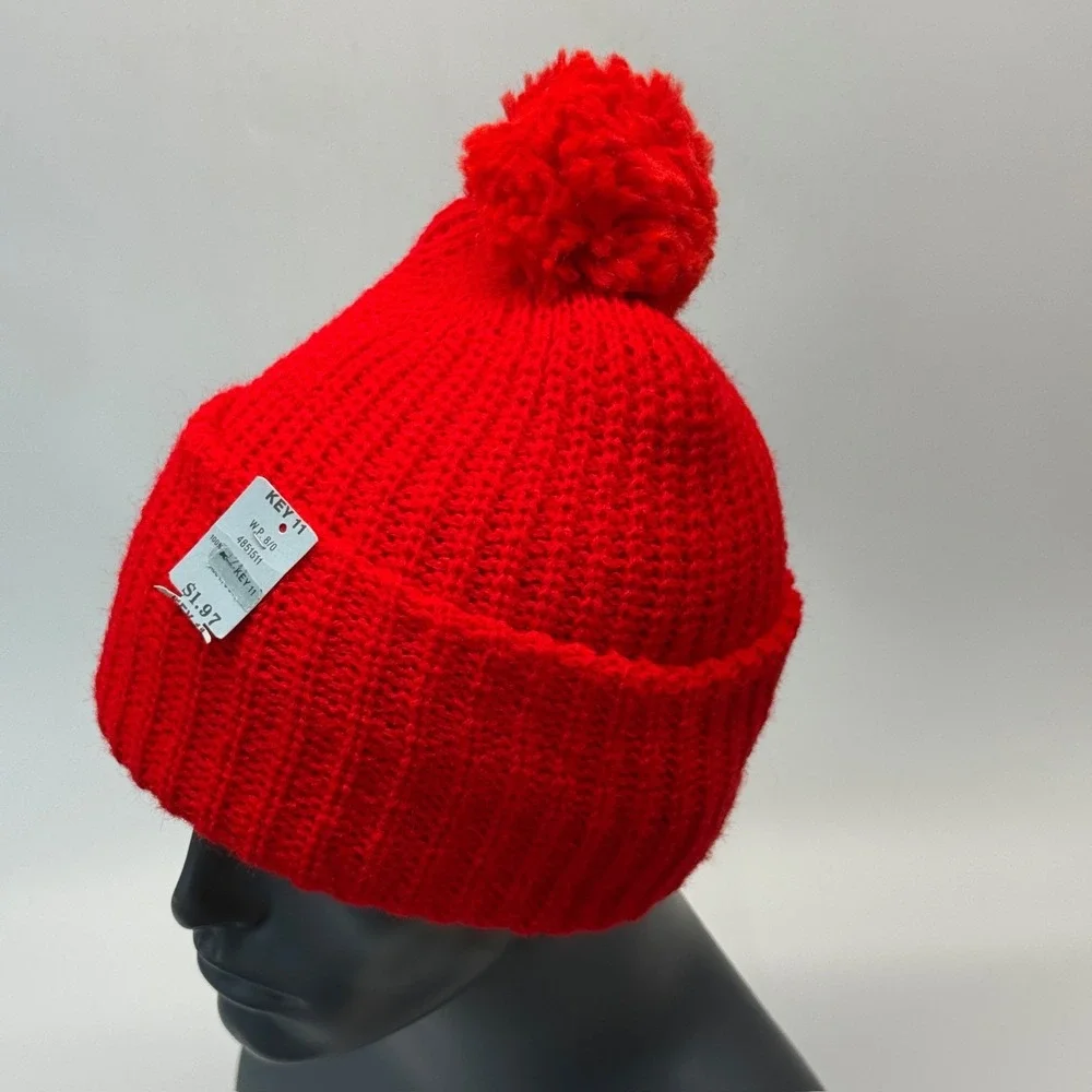 Vintage Kmart Beanie‎ Hat Adult Red Pom Pom Winter
