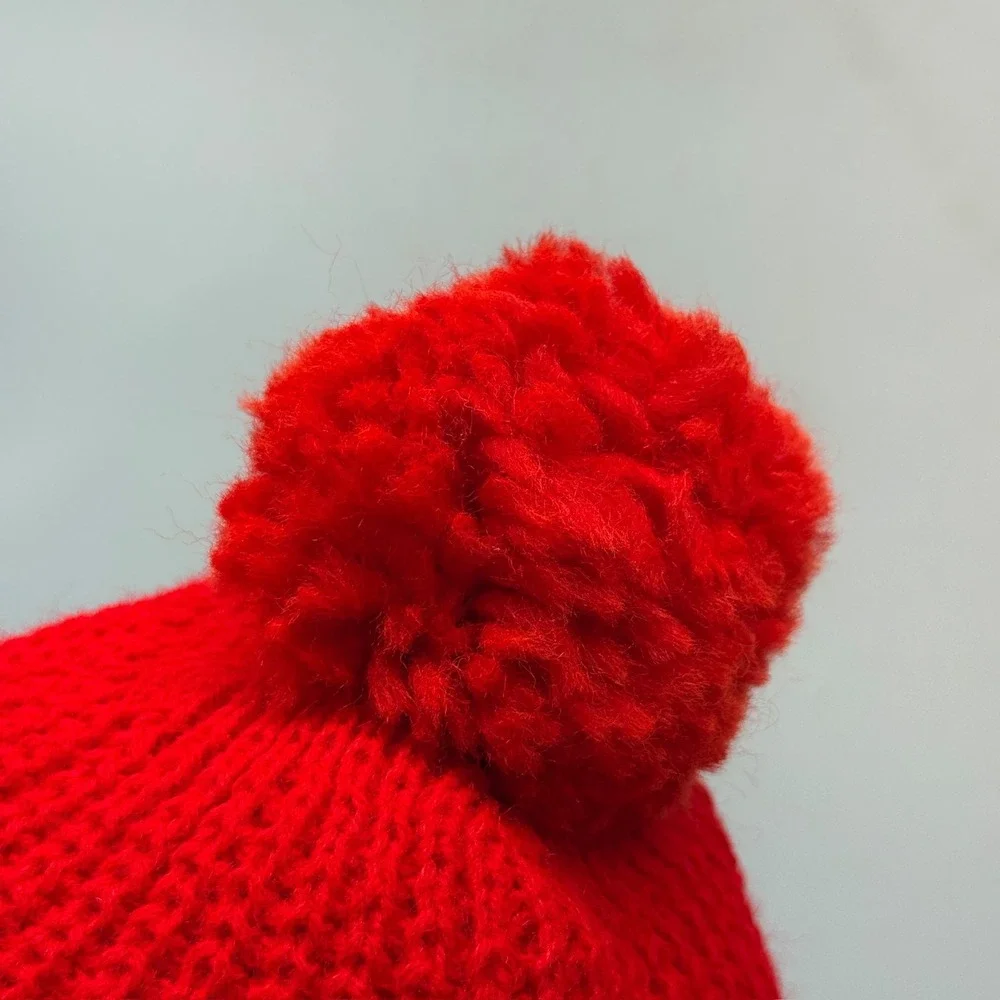 Vintage Kmart Beanie‎ Hat Adult Red Pom Pom Winter