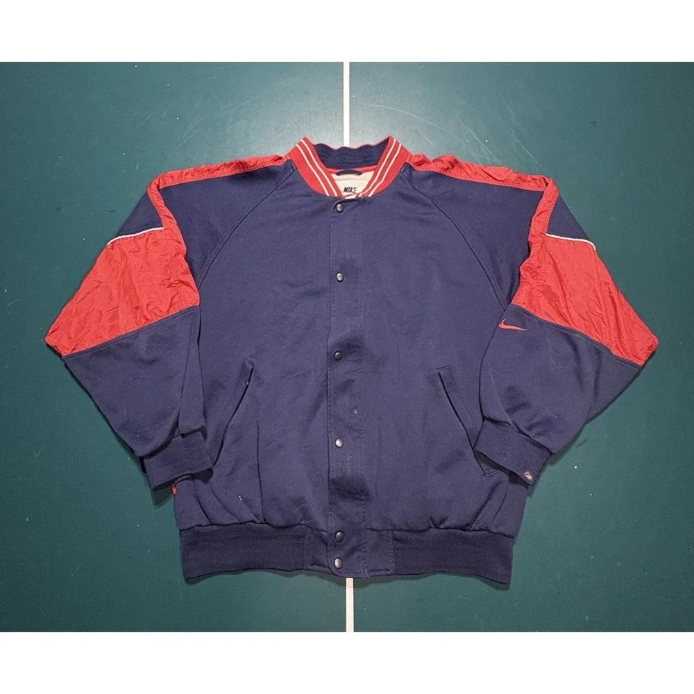 Vintage 90's Nike Bomber Jacket Track Jacket swoosh Red‎ Blue Color Block Size L