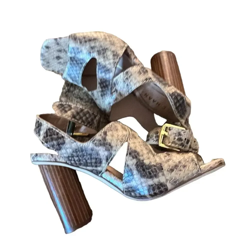 Cole Haan Reina City Sandals Leather Snake Print Ankle Strap Heels NEW Size 5