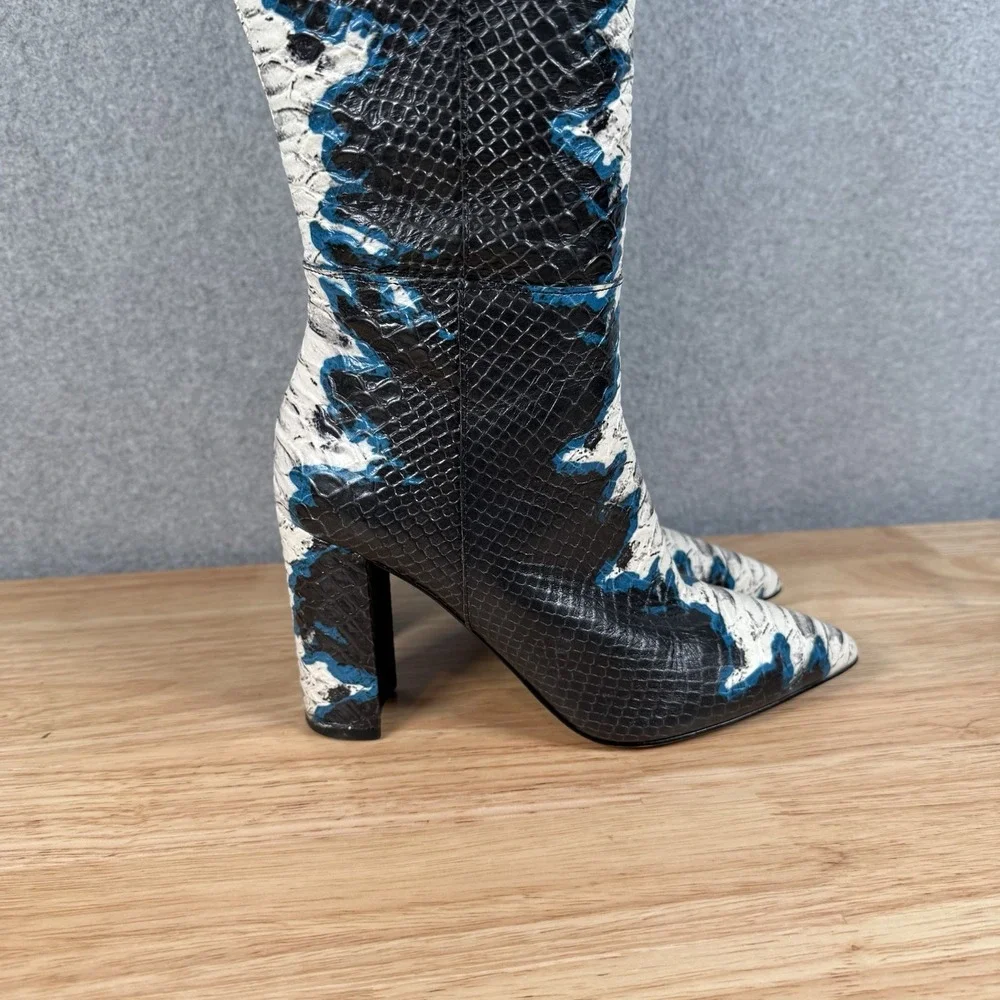 Gianni Bini Kellbie Snake Print Knee High Boots Sz 6.5 Blue Black
