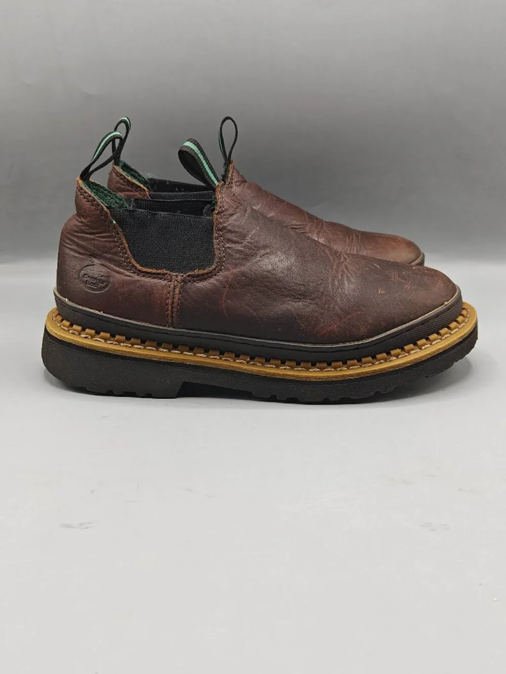 GEORGIA GIANT GR74 Romeo Brown Leather Slip On Farm Ranch Boots Size Kids US 6M