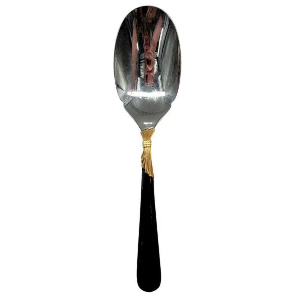 Yamazaki 18/8 Stainless LINDI Black Handle GOLD Accent Vintage Serving‎ Spoon