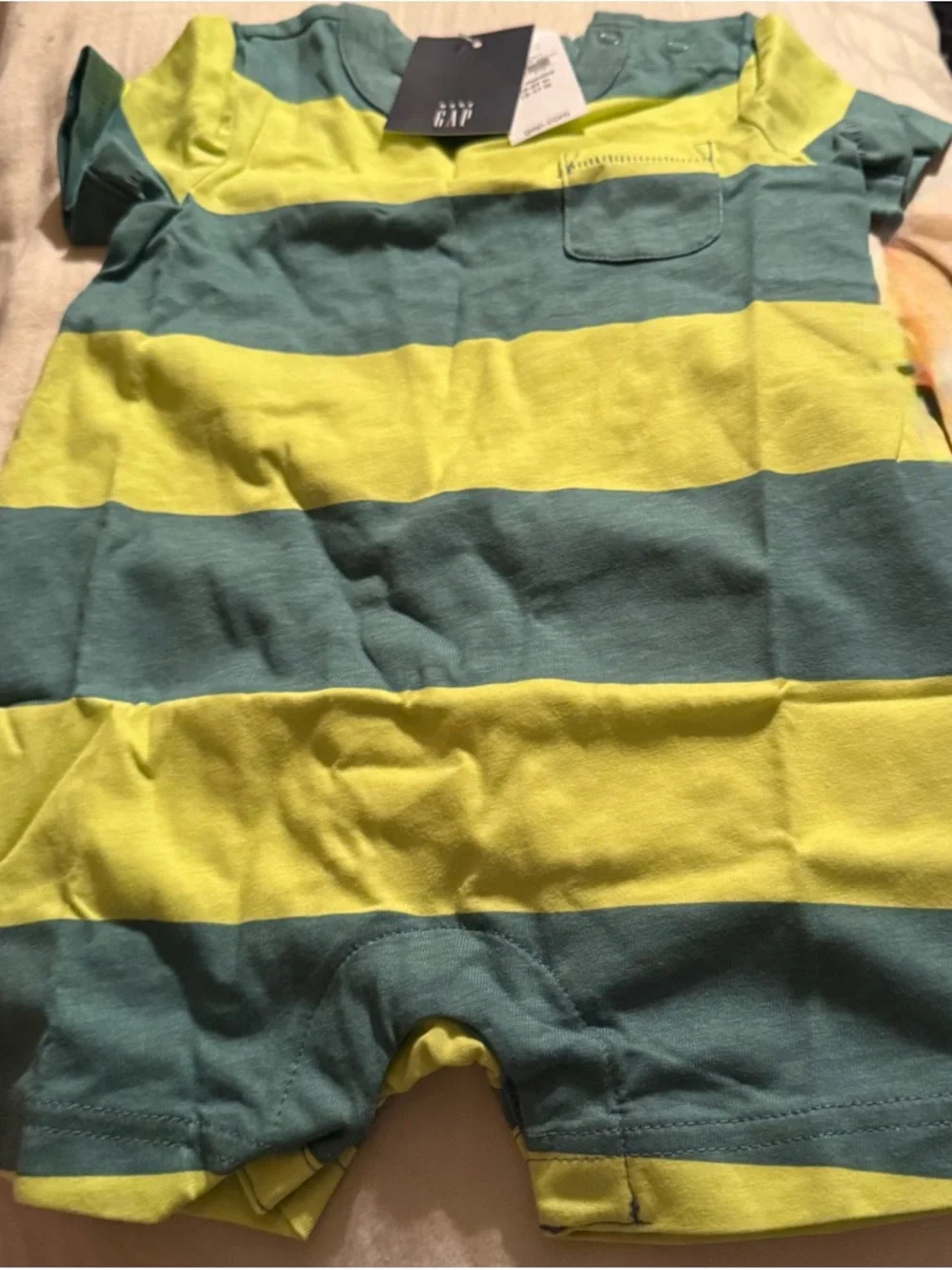 GAP Baby Striped Short Sleeve Romper - Teal & Yellow