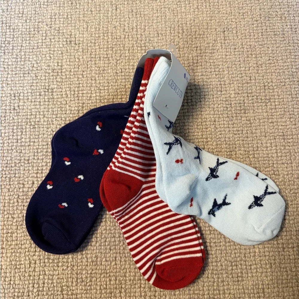 Kids Crewcuts 3-Pack of Blue and Red Socks (Size 8-11)