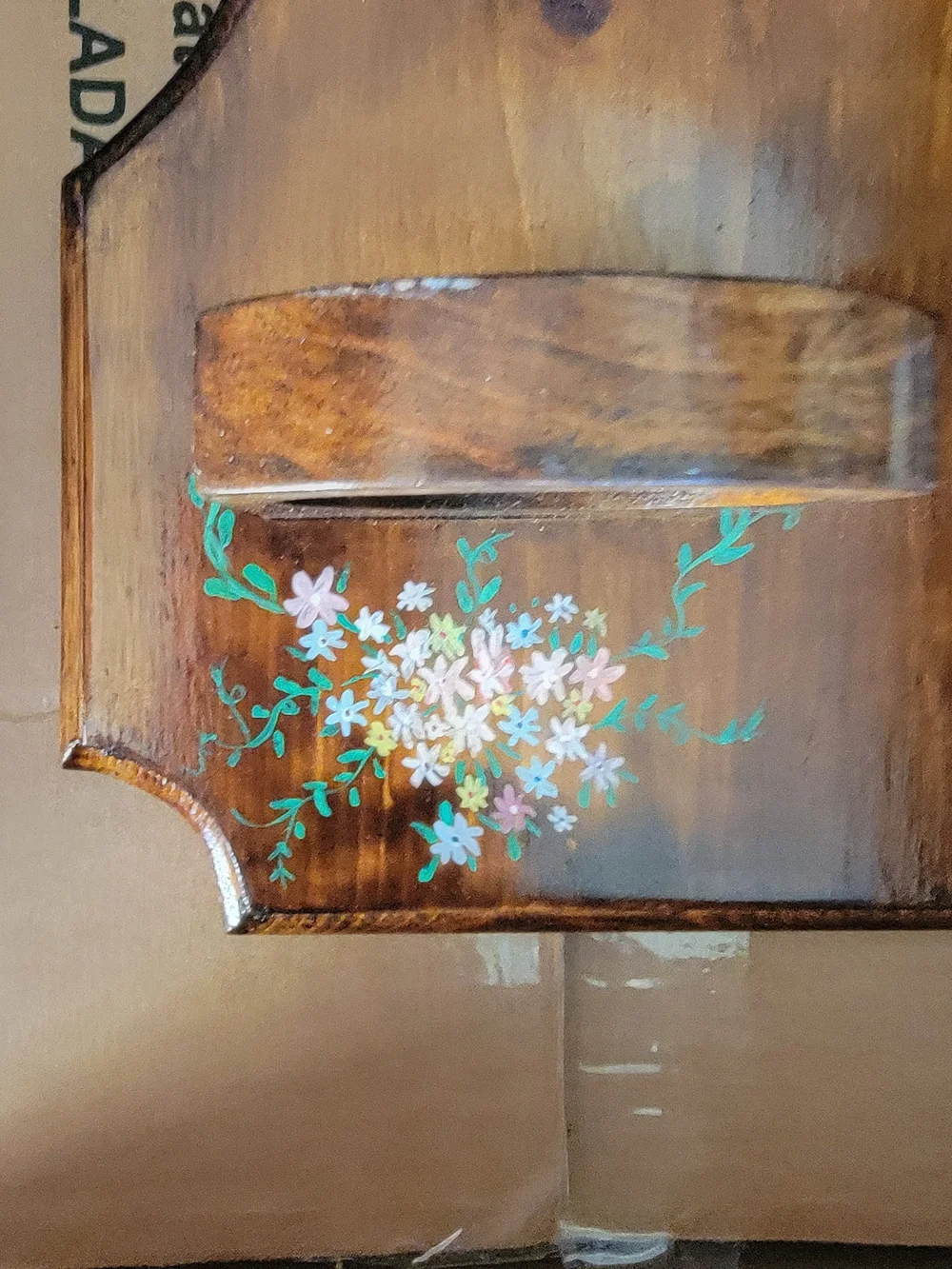 Hand-Painted Brown Wooden Wall Hook Panel with Heart Cutout