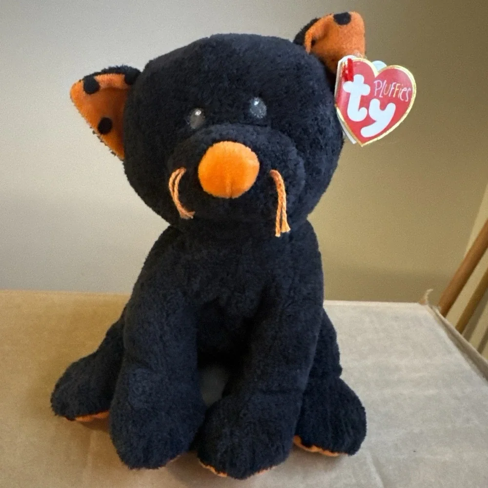 2008‎ Ty Pluffies TRICKERY the Black & Orange Halloween Cat Kitten Plush Tylux