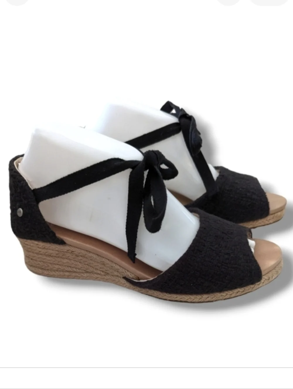 Ugg Delmar Espridrille Wedge‎ Sandals 9 Black 1003496 Wedges Tie Sandal