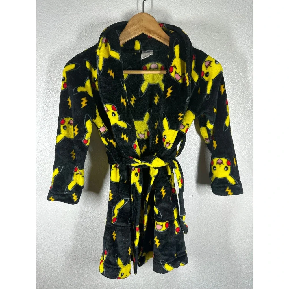 Pokemon Robe Kids 8 Black Pikachu All Over Print Fleece Bathrobe PK259BRDWM