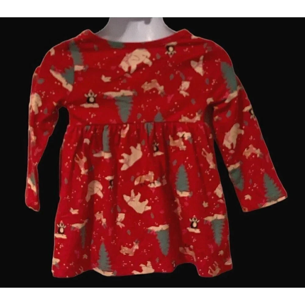 Wonder Nation Girls Winter Animals Knit Dress Size 12M Red Pockets