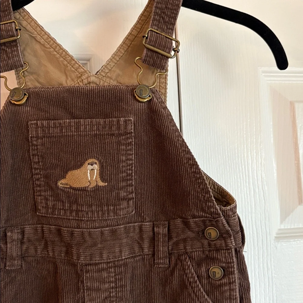 Vintage Gymboree Baby Dark Brown Corduroy Overalls with embroidered walrus