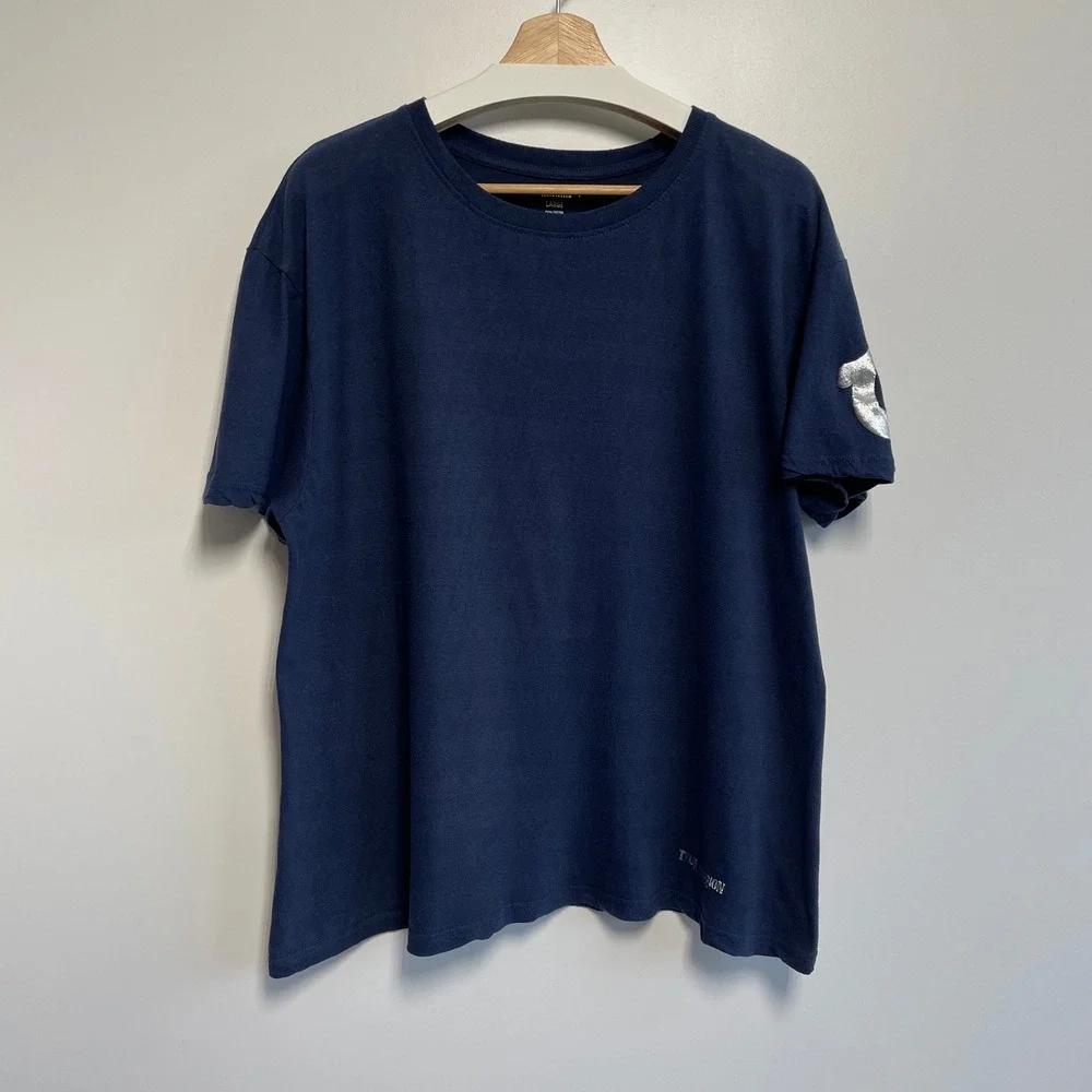 True Religion‎ Mens Large Navy Blue Cotton T Shirt Metallic Horseshoe Logo