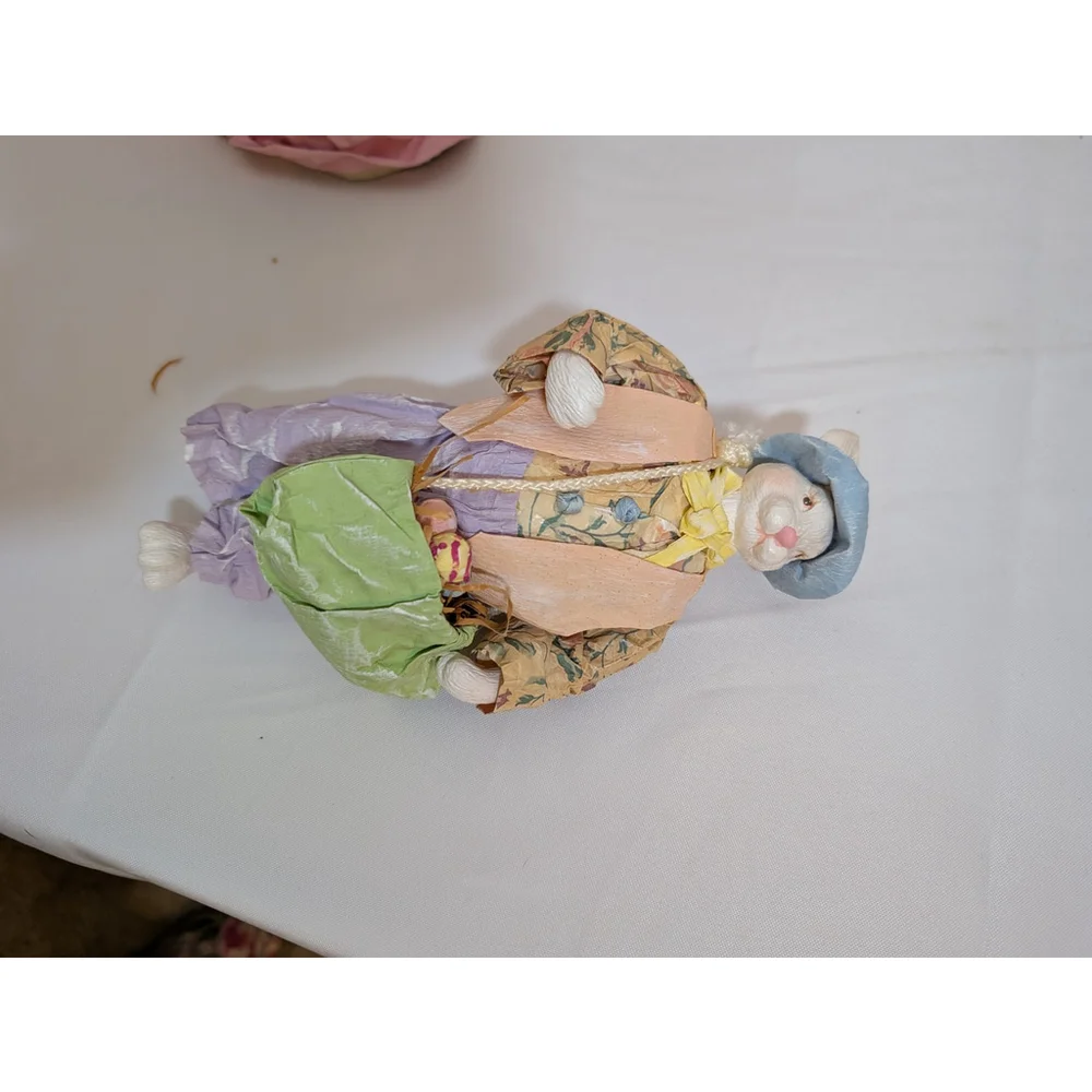Vintage Paper Mache / Resin Easter Bunny Figurines Set of 6 (1 missing foot)