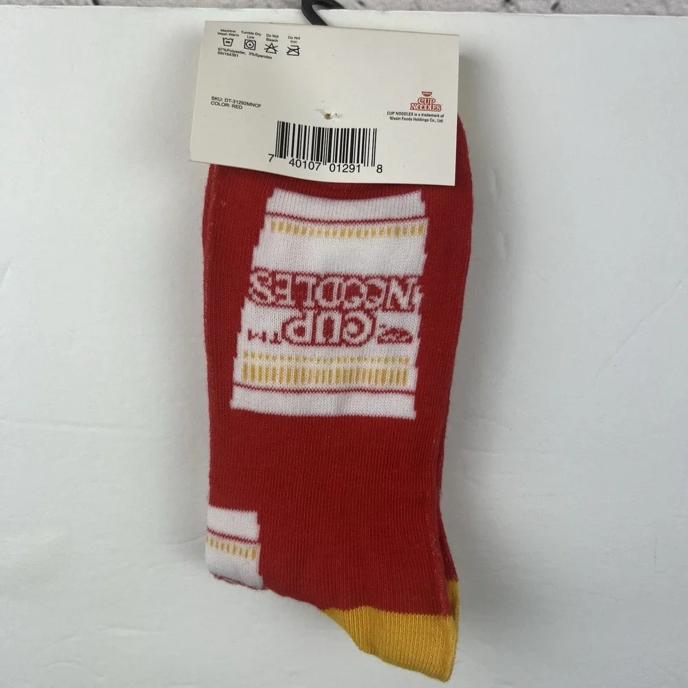 NEW Crazy Socks Cup Noodles Men Shoe Size 6-12 Crew Cut Novelty Socks 1 Pair Red