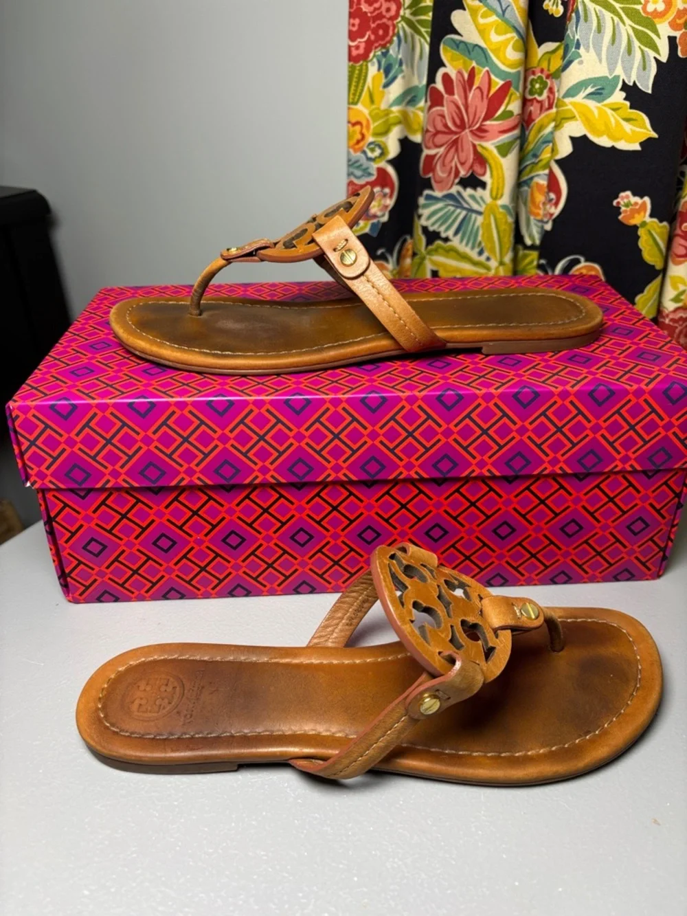 TORY BURCH MILLER LEATHER SANDALS Vintage Vachetta BROWN