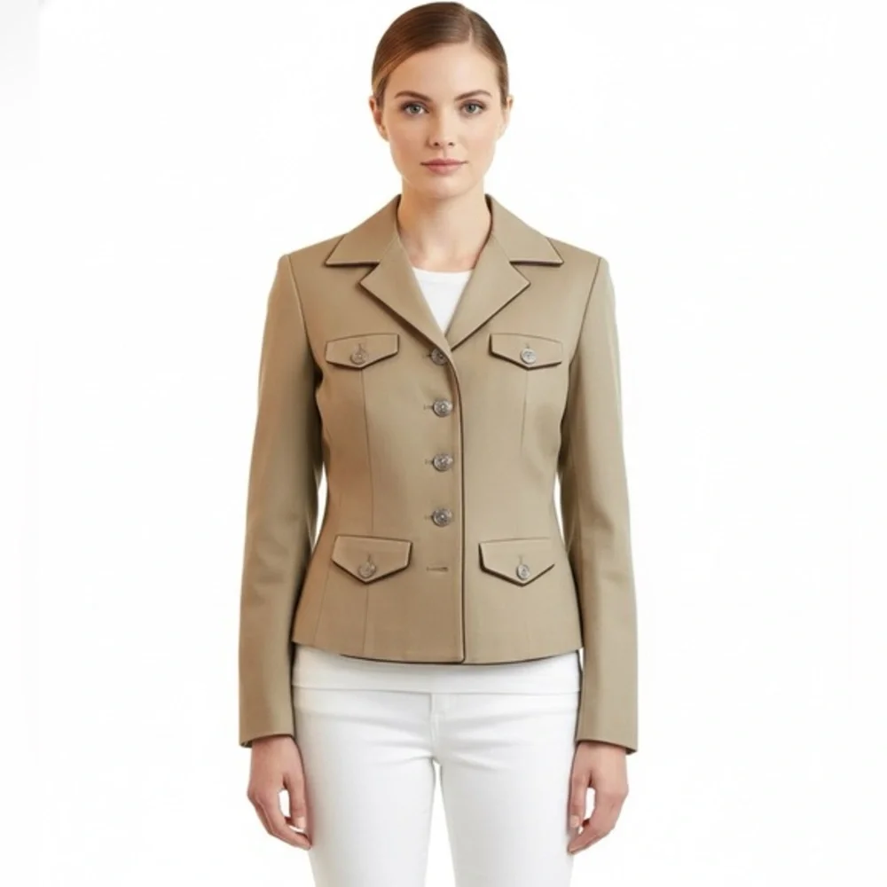 Chaps Tan Military Fitted Blazer Jacket Women’s Size Small