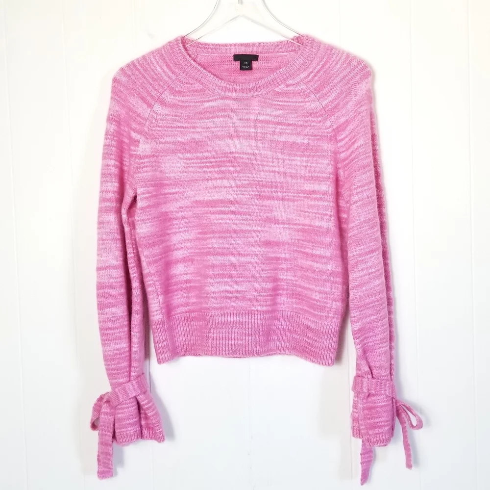 J.CREW Tie Sleeve Crew Neck Sweater Marled Pink Size XS Alpaca Wool Blend