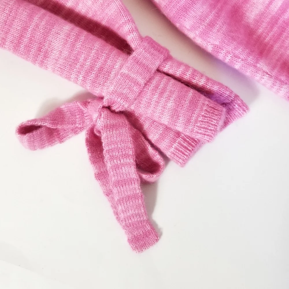 J.CREW Tie Sleeve Crew Neck Sweater Marled Pink Size XS Alpaca Wool Blend