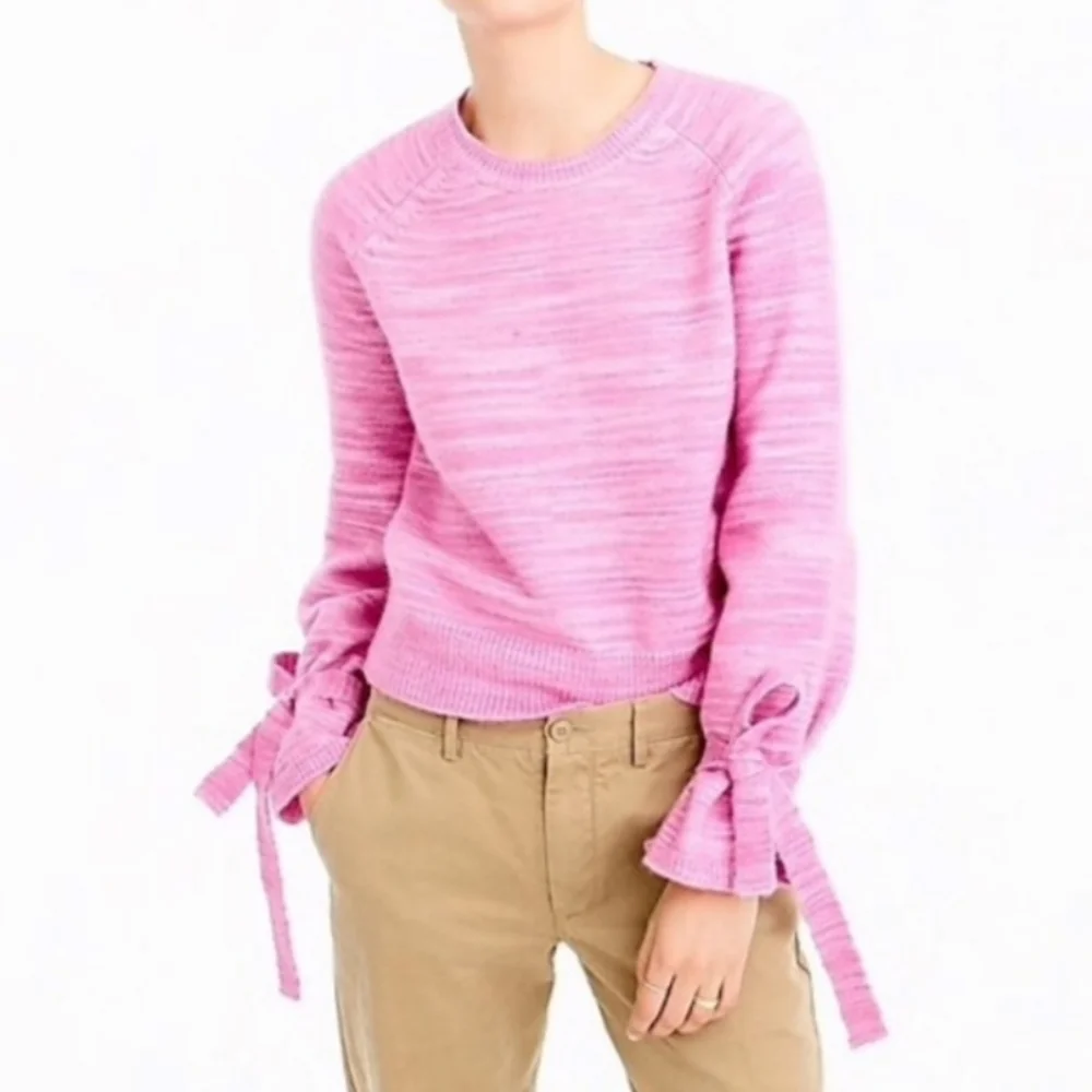 J.CREW Tie Sleeve Crew Neck Sweater Marled Pink Size XS Alpaca Wool Blend